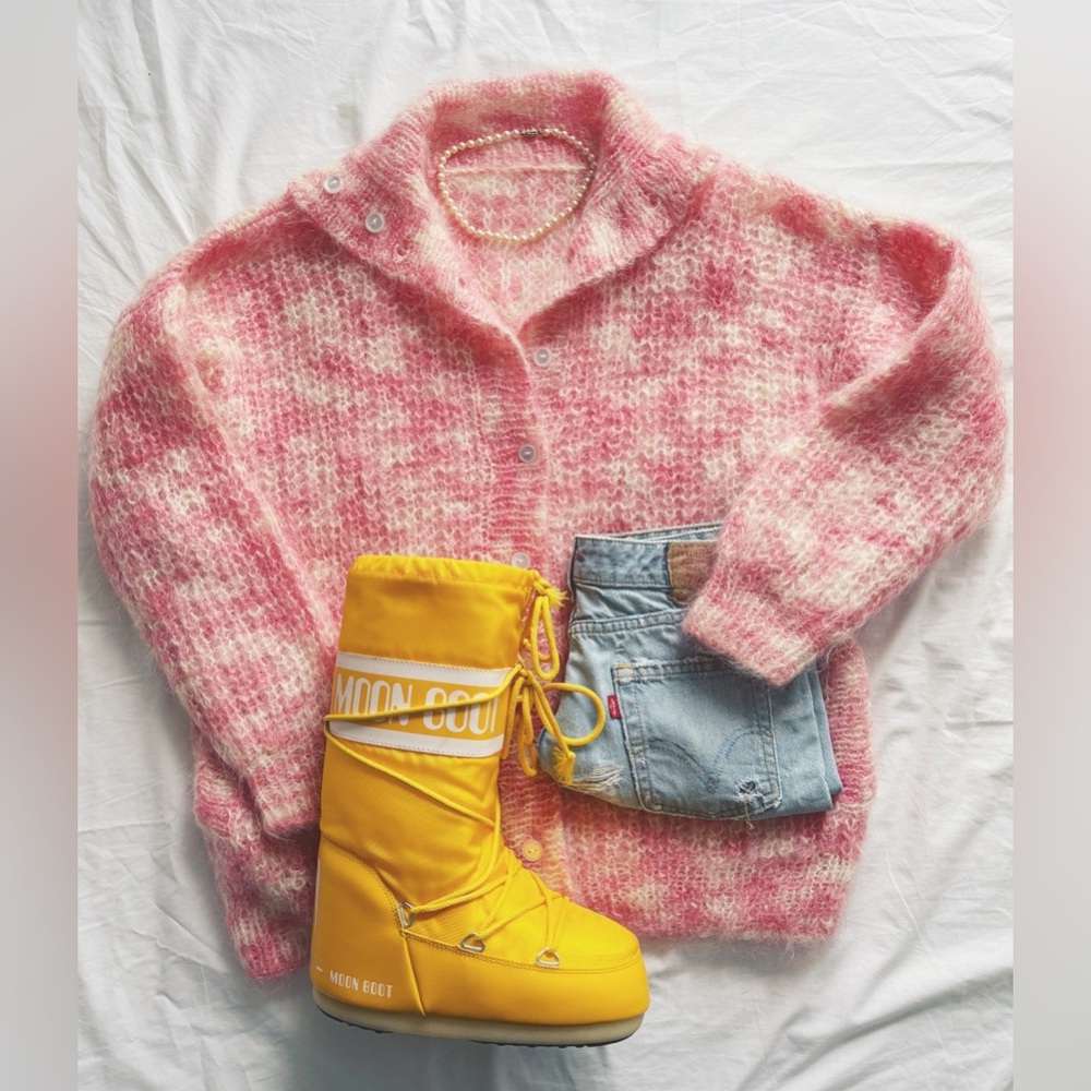 Vintage coton candy fluffy mohair hand knitted cardigan  Cardigan Sweater